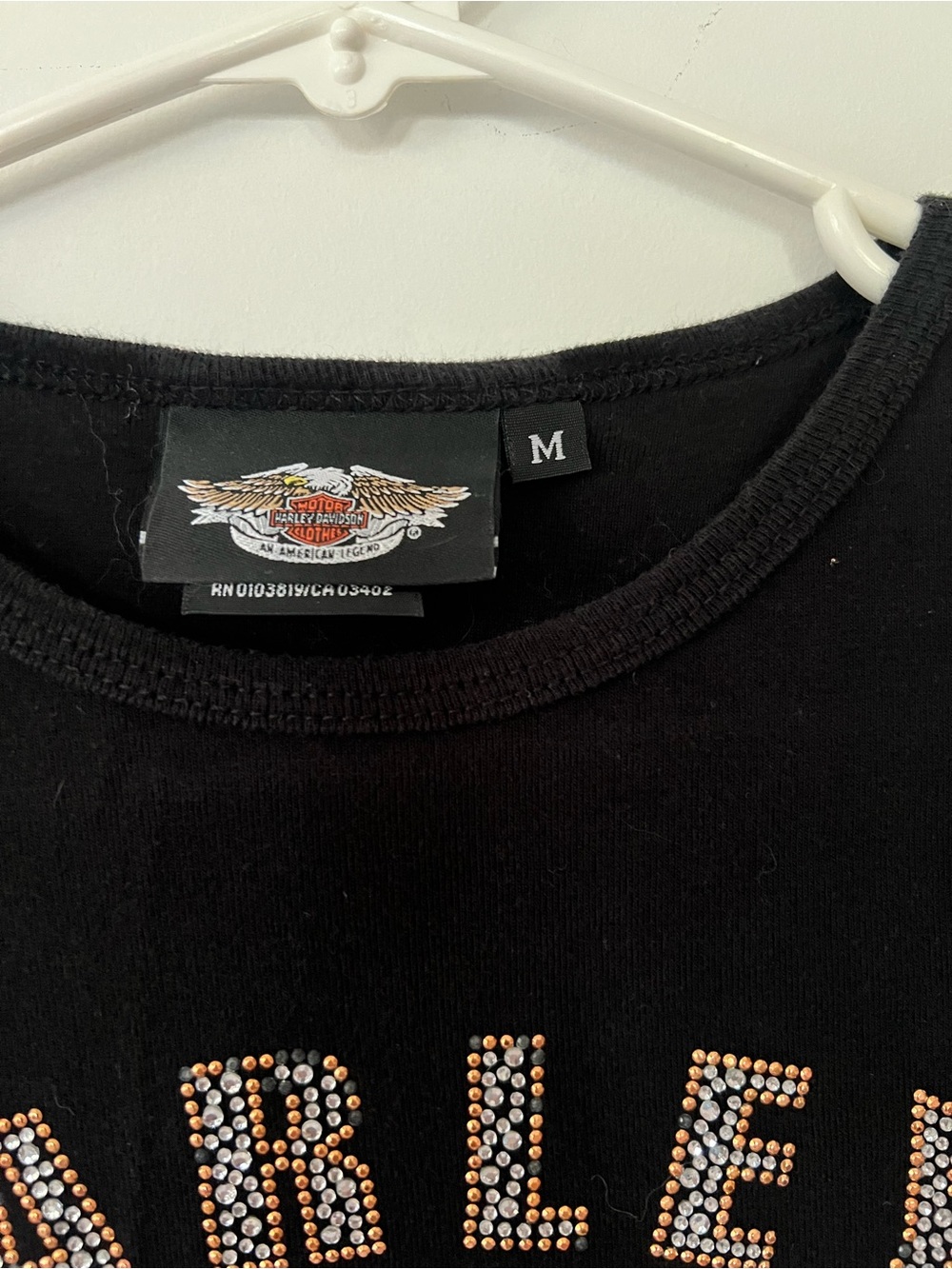 Harley-Davidson Black Tee with Silver and Gold Rhinestone Logo - Picture 3 of 4